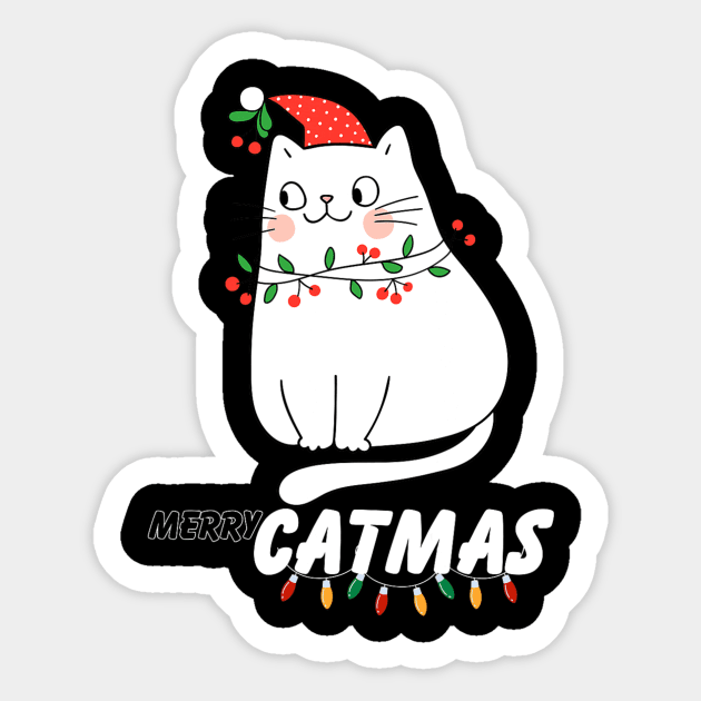 Cute Cat Merry Christmas Cat Lovers Santa Pajama Sticker by rivkazachariah